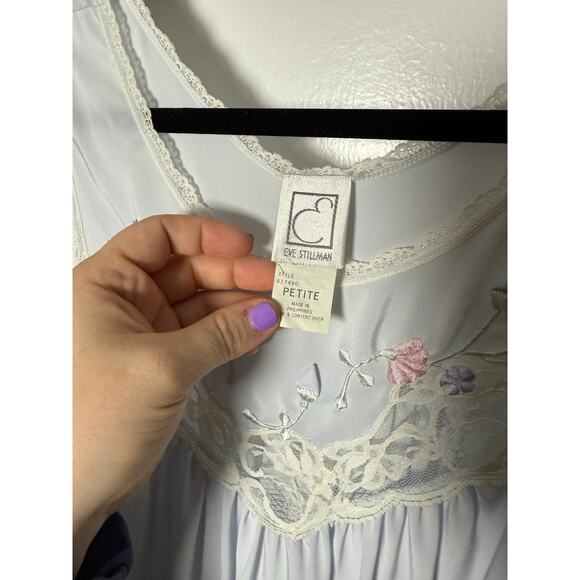 VTG Eve Stillman Embroidered Lace Granny Light Blue Cottage Nightgown Dress S - Picture 4 of 8